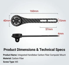 Carbon Fiber Out Front Bike Mount For Integrated Handlebars Holds GPS