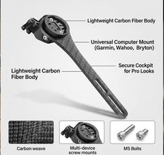 Carbon Fiber Out Front Bike Mount For Integrated Handlebars Holds GPS