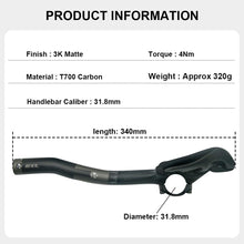 Carbon Fiber Aero Bars 340mm Clip On Bullhorn Road Bike 3K Glossy