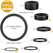 Carbon Fiber Headset Spacers 11 Pcs 1-1/8 Inch Matte Finish 6 Sizes