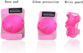 Bosoner Kids Knee Elbow Wrist Pads Set PVC Adjustable Velcro 3 To 15
