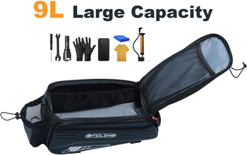 9L Waterproof Reflective Rear Bike Pannier Bag, 36x15x20 cm, Black