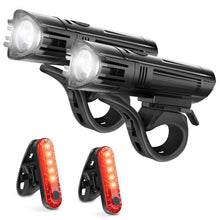 USB Rechargeable Bike Light Set Headlight Taillight Black 4 Modes