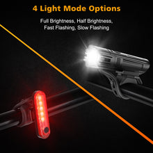 USB Rechargeable Bike Light Set Headlight Taillight Black 4 Modes